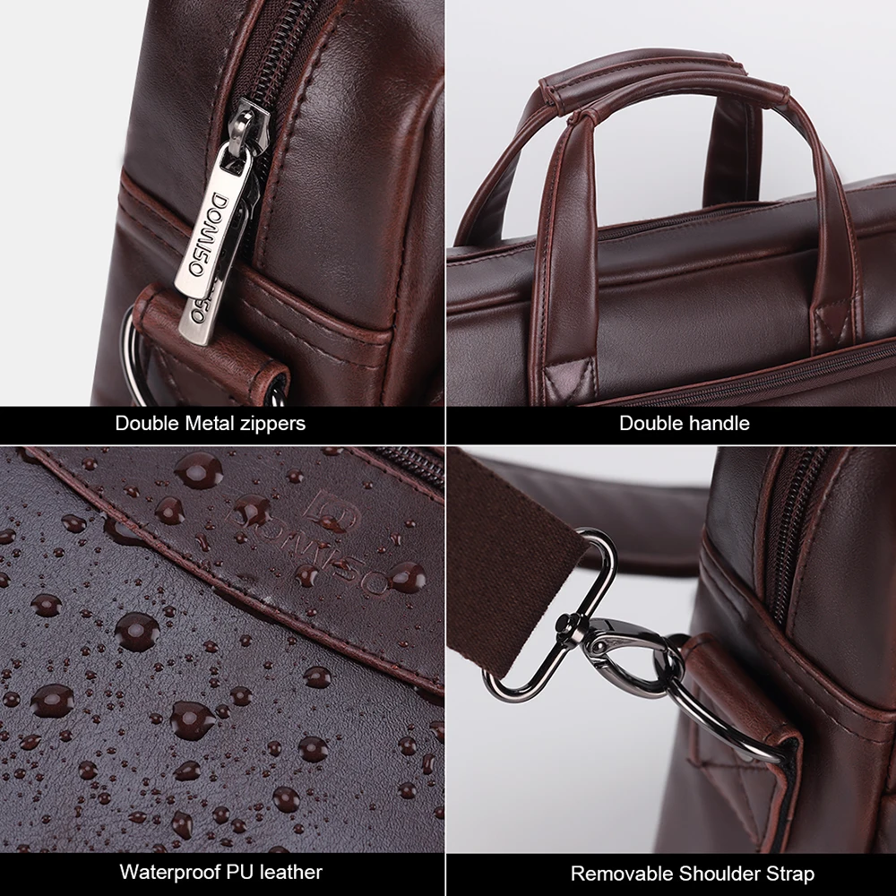 Large 17-inch Leather Laptop Bag for Men with Detachable Shoulder Strap