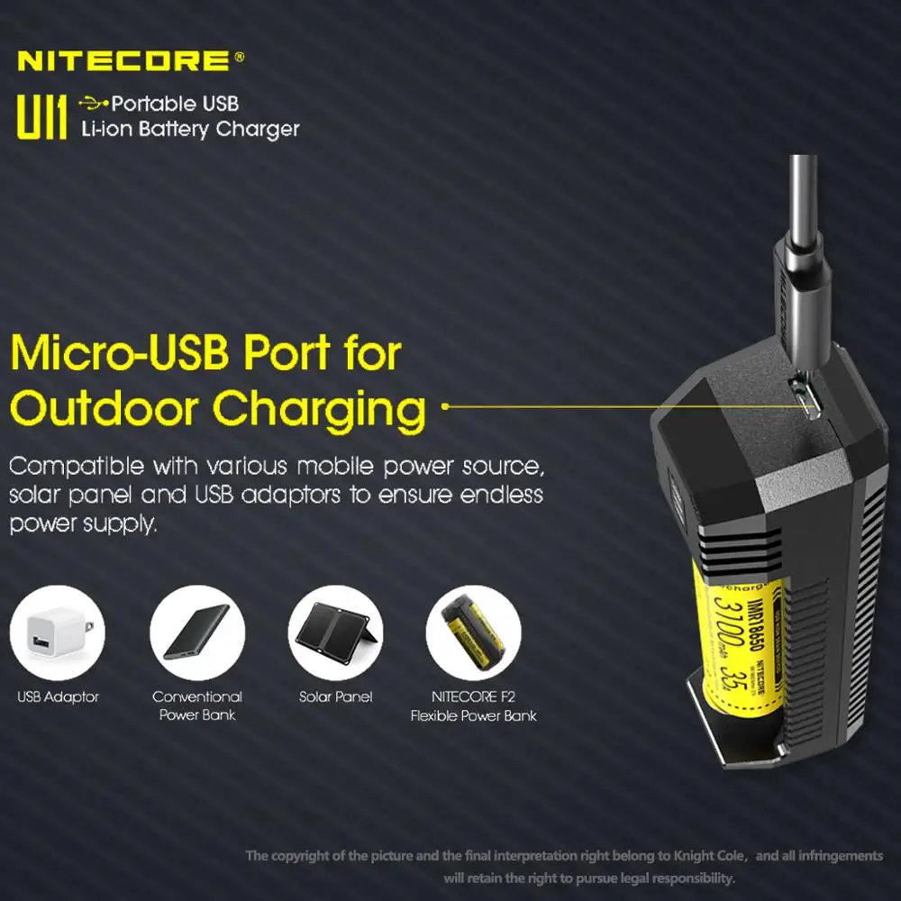 Chargeur Nitecore Ui1 pour batteries Li-ion, IMR, 21700, 20700, 18650,  16340, 14500