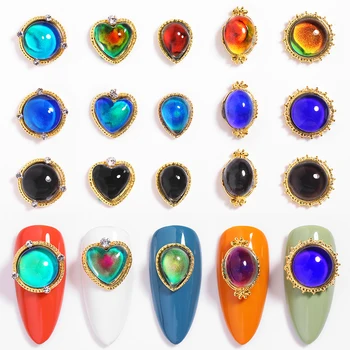 

1 Pc 3D Nail Design Thermal Sensitive Gold Metal Nail Rhinestones Stones Accessories DIY Nail Art Nail Beads Nail Art Decoration