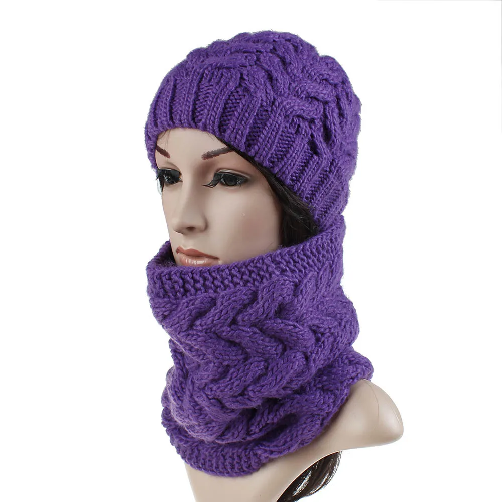 New Style Knitted Hat Scarf Set European And American-Style Winter WOMEN'S Hat Twist Knitting Wool Cap Warm Scarf