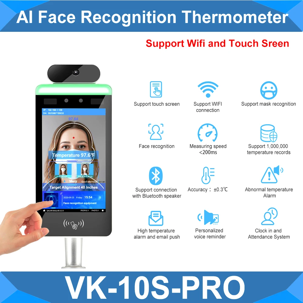 

Temperature Camera Face Recognition Temperature Detector Voice Alarm Fever Camera Wifi Touch Screen Bluetooth Mask Detcet