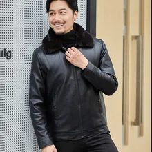 Зимняя Черная куртка из искусственной кожи, большой размер, воротник из искусственного меха, мужское повседневное пальто из искусственной кожи, теплая толстая одежда для пожилых людей, 3xl 4xl