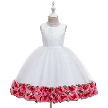 

Children Pageant Robes Formal Princess Birthday Party Dresses Kids Flower Design Sleeveless Dress