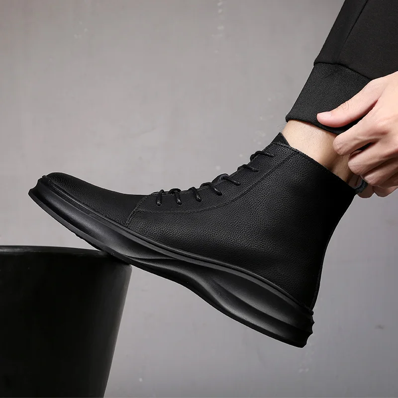 Moda Uomo Stivali In Pelle Naturale Pelliccia Calda Scarpe Invernali Piattaforma Stivale Da Neve Abito Formale Caviglia Botas Chaussures Homme Botines