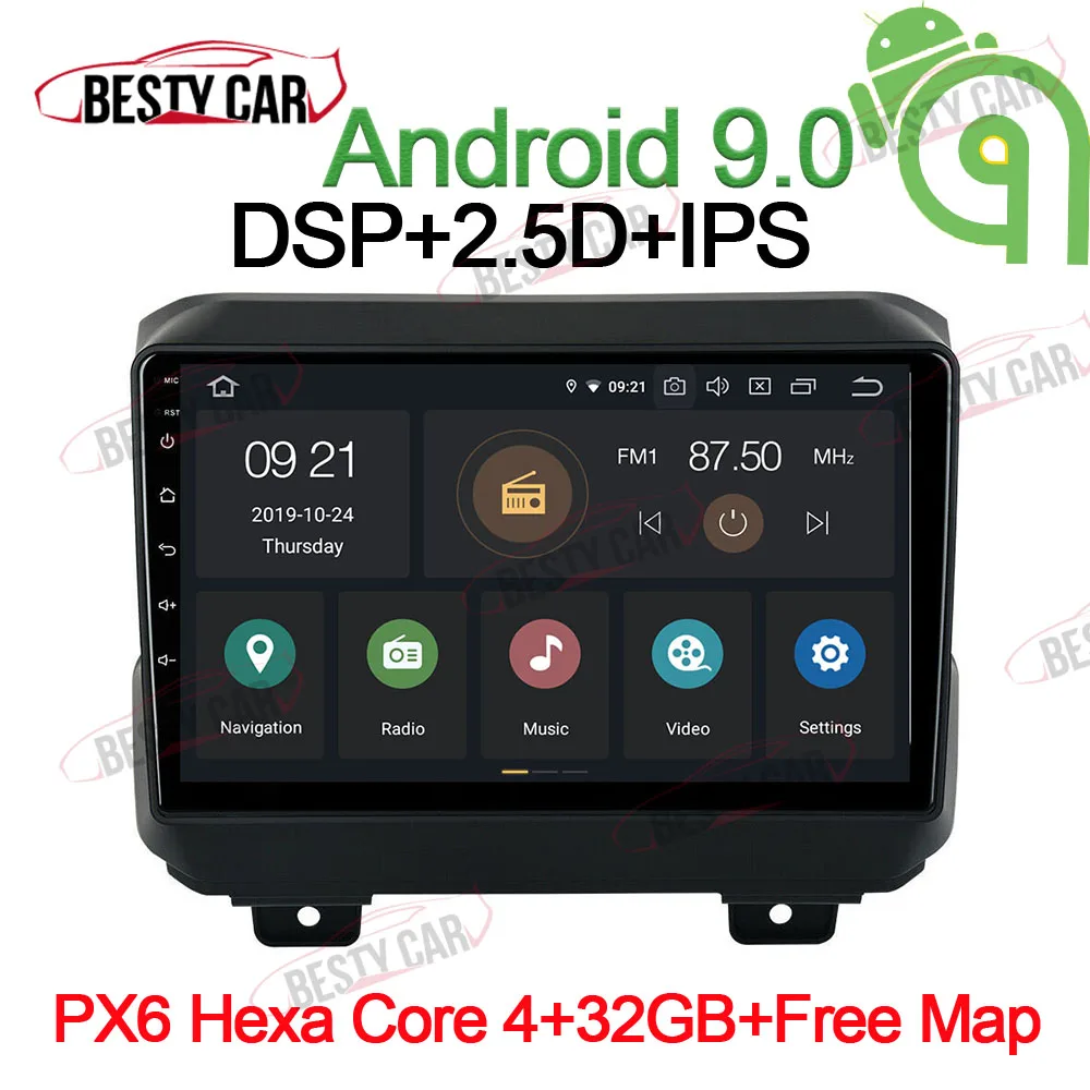 " Android 9,0 автомобильный мультимедийный плеер стерео gps для Jeep Wrangler навигационное головное устройство радио DSP 2.5D+ ips - Цвет: PX6-4-32GB-CarPlay