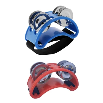 

Mini Foot Tambourine Percussion Musical Instrument with Double Row Steel Jingles