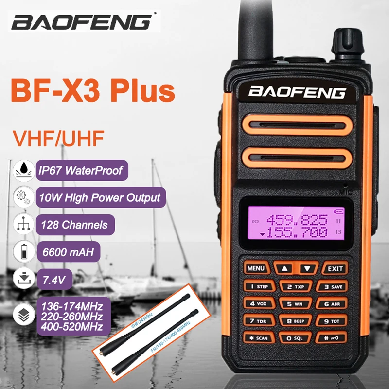 BaoFeng-walkie-talkie resistente al agua S5 Plus, BF X3 Plus, alta potencia, transceptor de Radio HF de largo alcance, triple banda, 2021