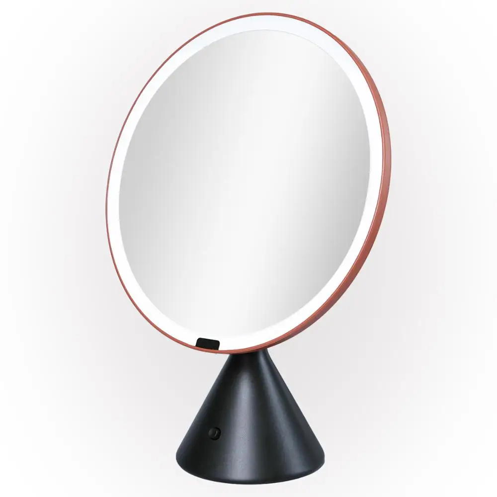 Black Orange Lighted Makeup Mirror with Lights Wireless Beauty Round Mirrors Battery Operated Large Tabletop Bathroom Vanity Make up Mirror - Color: Black Orange
