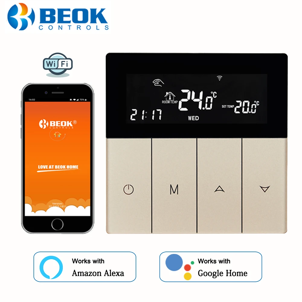 Beok Wifi Gas Boiler Thermostat Smart Room Heating Temperature Controller 220V Touch Programmable Work With Google Home Alexa |