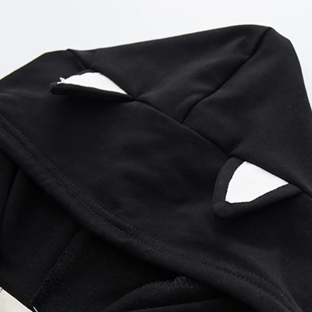 JAYCOSIN Women Casual Long Sleeve Sweatshirt Kitty Cat Print Pocket Thin Hoodie Pockets Unique Print Chic Comfortable Pullover