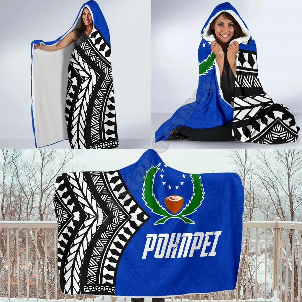 Pohnpei Flag Economy Hooded Blanket Micronesian Pattern 3D printed Wearable Blanket Adults Kids Various Types Hooded Blanket