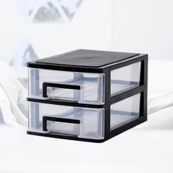 

2 Layers Transparent Desktop Drawer Type Storage Box Plastic Mini Cosmetics Storage Organizer Sundries Holder (Black and Transpa