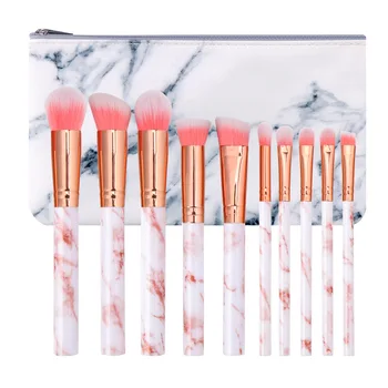 

High Quality 10PCs Makeup Brush Set Colorful Marble Pattern Handle Makeup Brush Set with Brush Bag Makeup Beauty Tool