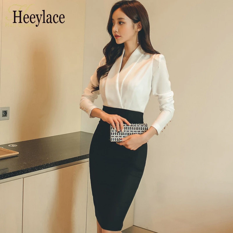 Однотонные Лоскутные корейские облегающие осенние платья-карандаш для женщин 2019