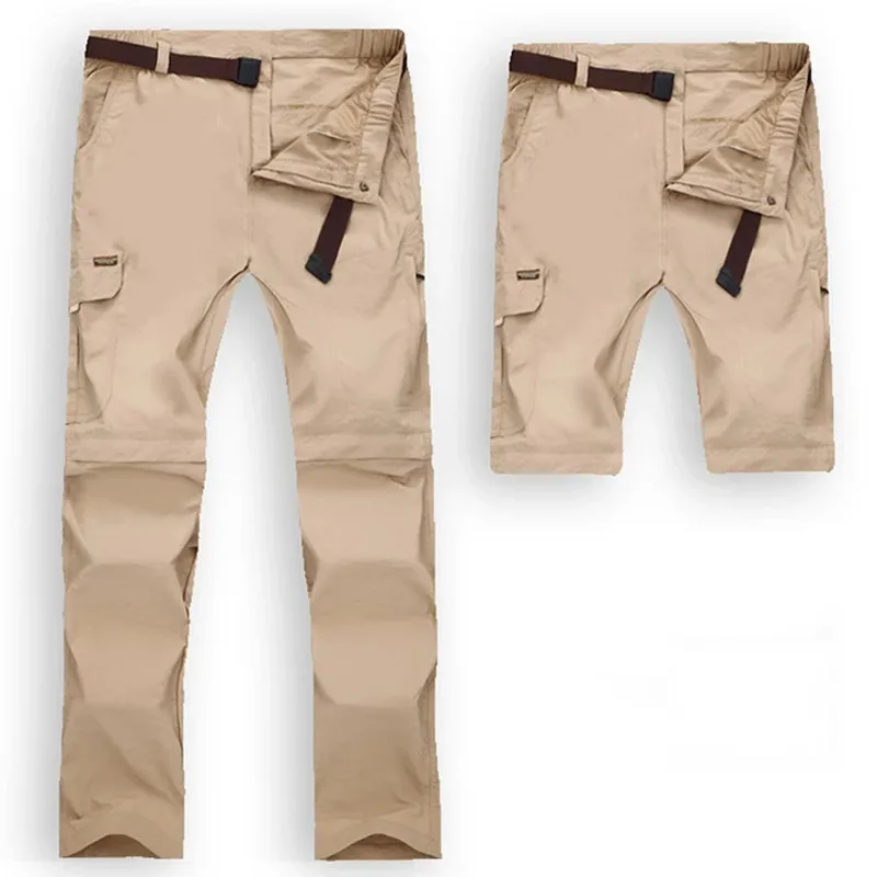 Мужские быстросохнущие походные брюки водонепроницаемые быстросохнущие брюки для рыбалки брюки-трансформеры плюс размер над размером d уличные штаны-трансформеры - Цвет: KH
