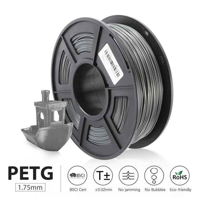 PETG PLA Filament 1kg 1.75mm Diameter Tolerance +/-0.02mm 320m/Roll 100%No Bubble High Strength FDM 3D Printer Printing Material PETG Grey