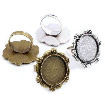 

20mm 5pcs Antique Silver Plated Bronze Vintage Brass Adjustable Ring Settings Blank/Base,Fit 20mm Glass Cabochons,Buttons Bezels