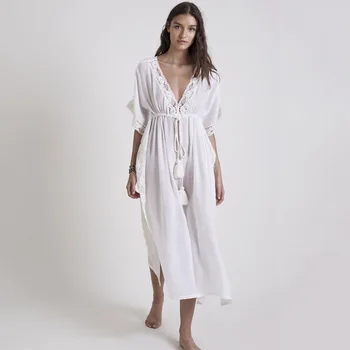 

Beachwear Women 2020 Women's Swimsuit Beach Clothes Cover-Ups New Cotton Spell Lace Loose Dress Bikini Smock Female Robes Animal