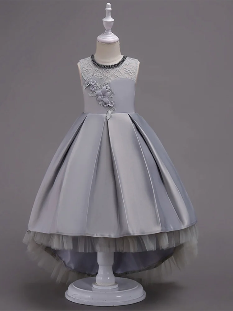 Skyyue Flower Girl Dress for Wedding Tulle Embroidery O-Neck Tank Ball Gown Long Kids Party Communion Dresses Princess 580