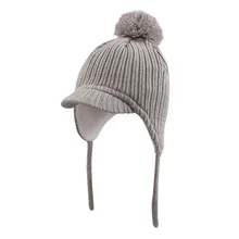 Новинка; шапка-ушанка для маленьких мальчиков; сезон зима-весна; плотная теплая детская Кепка с козырьком для девочек; удобная Кепка из полиэфирной ткани с помпоном на ремне