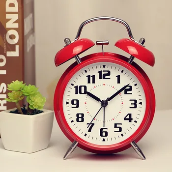 

Portable Classic Silent Double Bell Alarm Clock Quartz Movement Bedside Night Light Home Decors