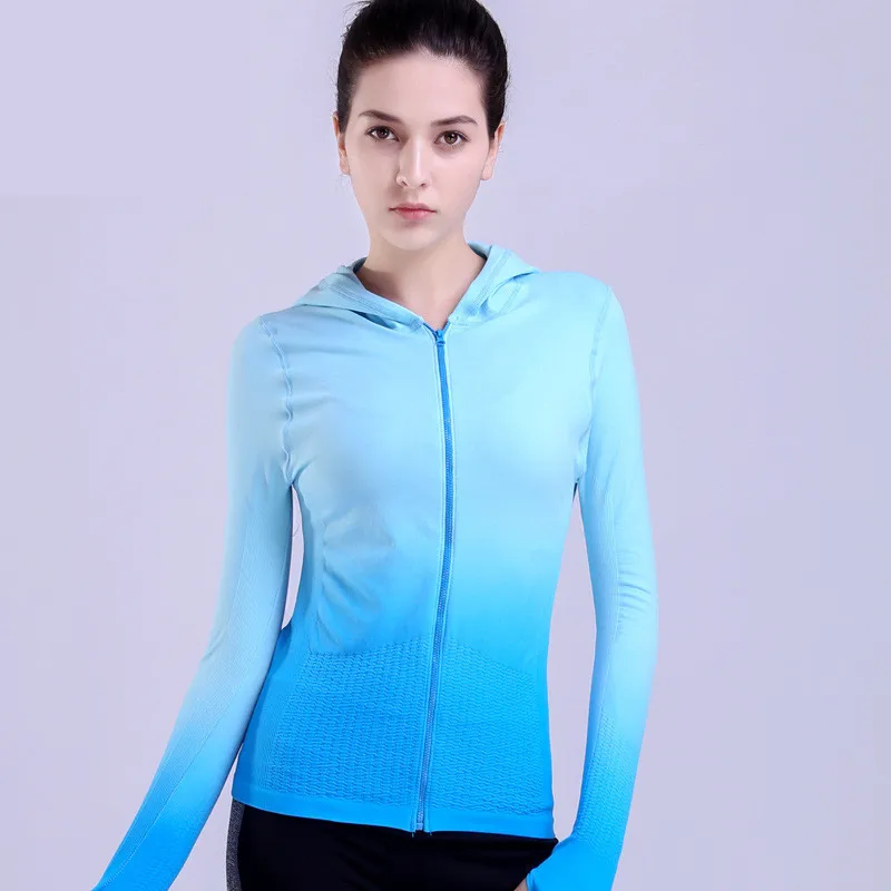Для женщин с накатанной головкой новые осенние куртки с длинными рукавами кофта Для Бега Йога, тренировки, фитнес облегающая одежда для верхней части тела быстросохнущие дышащие Спортивная куртка Для женщин - Цвет: Синий