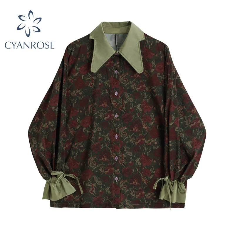 Autumn Vintage Style Floral Printing Loose Women's Blouse Shirt Korean Casual Long Sleeve Ladies Button Blouses Female Tops