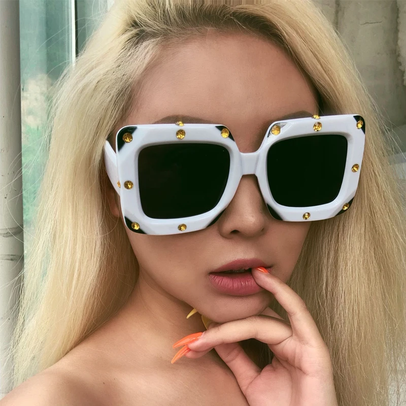 Квадратные Солнцезащитные очки больших размеров, женские, стразы, Роскошные, брендовые, дизайнерские, большая оправа, солнцезащитные очки, модные, винтажные, для женщин, Oculos Shades