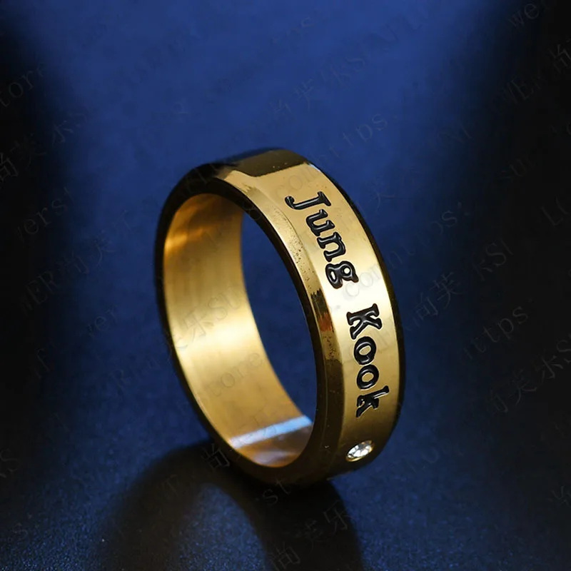 1 шт. Kpop bangtan кольца для мальчиков три цвета имя члена кольцо черное золото серебро Глянцевые Кольца K-pop Bangtan Канцелярия для мальчиков Набор - Цвет: Jung kook Gold