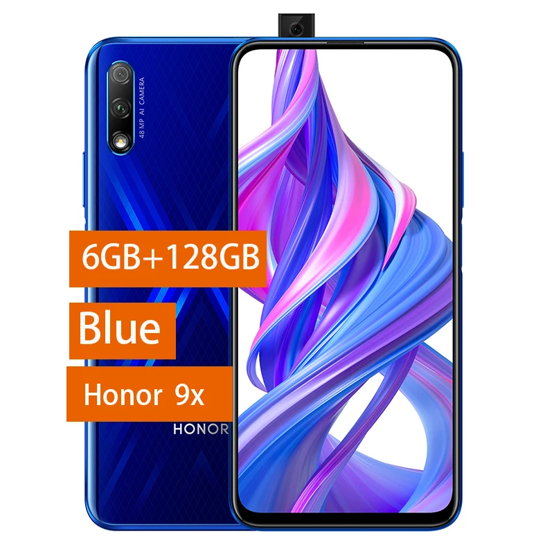 9X Blue 6G 128G Honor 9X Смартфон Honor 9X Pro 4000 мАч батарея 7нм Kirin 810 48MP Авто всплывающий caemra Google Play поддержка - Цвет: 9X Blue 6G 128G