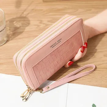 

Women's Long Wallet Female Pu Leather Purses Ladies Double Zipper Stone Pattern Large Capacity Tassel Coin Purse Clutch Bag
