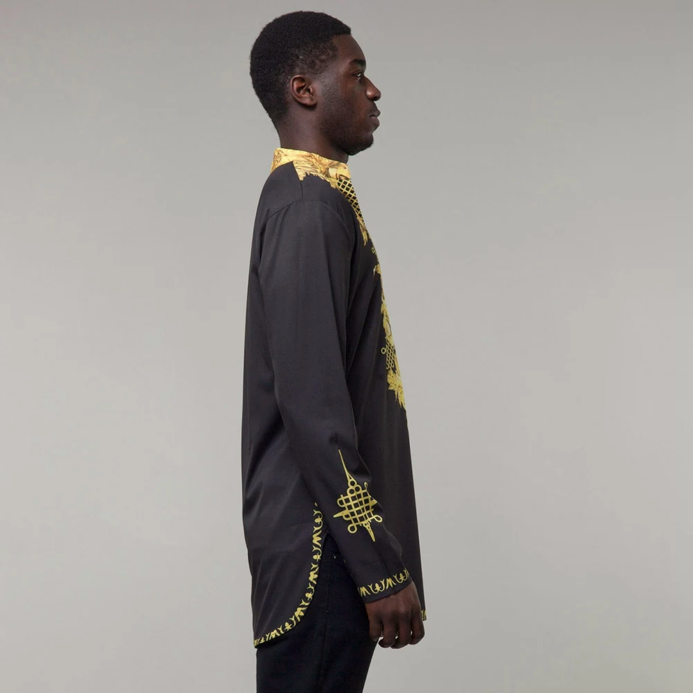 Fadzeco африканская одежда размера плюс Дашики мужской топ с v-образным вырезом и длинными рукавами этнический принт африканская Мужская рубашка Золотое кружево Повседневная