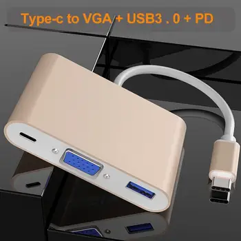 

1080P HD Type-C to VGA USB 3.0mm Audio Adapter 3 in 1 USB-C Converter Cable Hub for MacBook