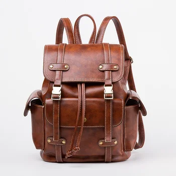 

Brown Vintage Backpack School Bags Teenage Girl Backpacks College Student Bagpack Retro Leather Bag Women Travel Back Bags 2020