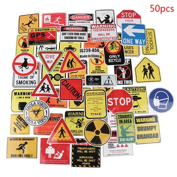

50pcs/Pack Funny Warn Sign Stickers Motorcycle Skateboard PVC Sticker
