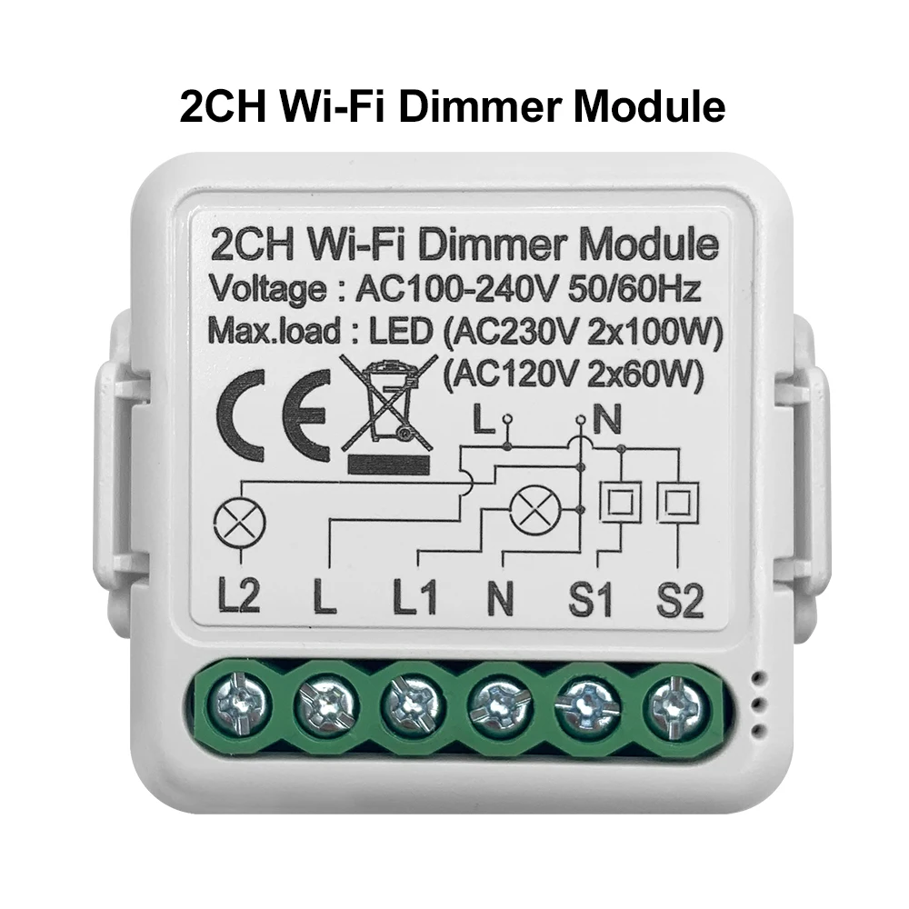 GIRIER Tuya Wifi Smart Dimmer Switch Module 10A Support 2 Way Control 1 2 Gang Compatible with Alexa Google Home Smart Life App 