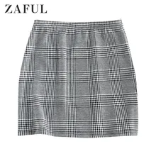 ZAFUL, клетчатая юбка в ломаную клетку для женщин, обтягивающие, с эластичным поясом, мини-юбка, трапециевидная юбка с завышенной талией, Женская винтажная пикантная Ночная одежда