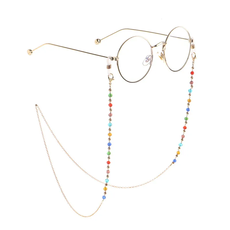 Colorful Crystal Golden Beads Link Chain Eyeglasses Chains Glasses Holder Sunglasses Antislip Strap Cord Neck Band Accessories