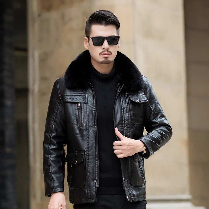 L-4xl 5XL 6XL меховой воротник искусственная мужская кожаная куртка толстые теплые зимние куртки мужские большие размеры деловые кожаные куртки мужские повседневные парки