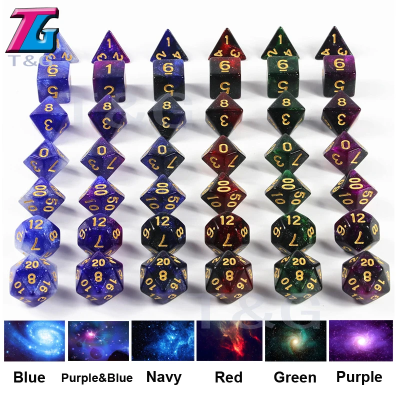 Королевский синий 7 шт. многогранные игральные кости для бара и вечевечерние