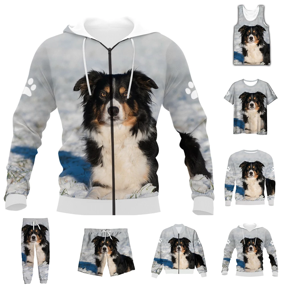 

New Funny 3D Full Print Animal Berger Blanc Suisse T-shirt/Sweatshirt/Zip Hoodies/Thin Jacket/Pants Four Seasons Casual Suit V47