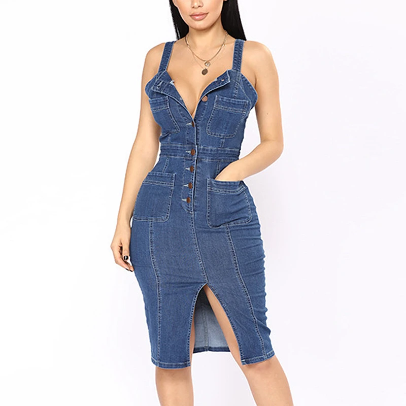 stretch denim midi dress