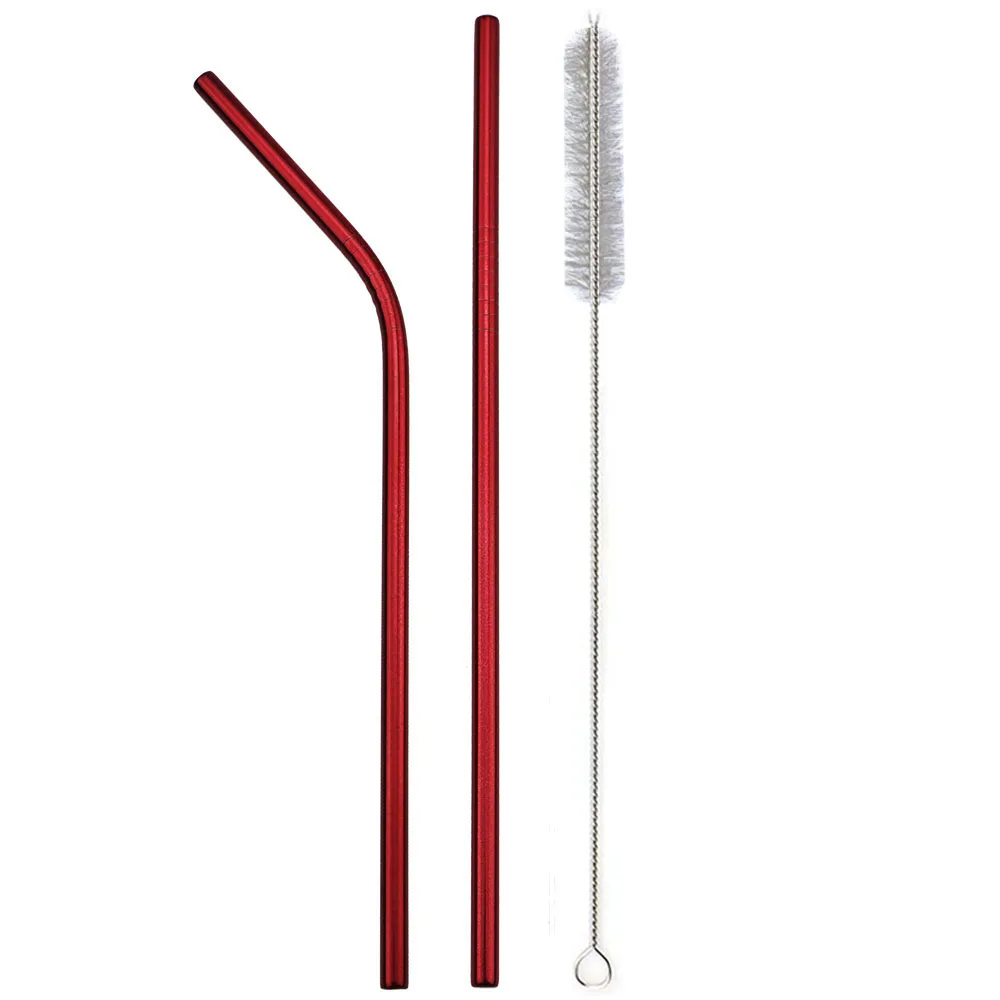 red 2pcs beige 2/4/8 шт. красочные Многоразовые соломинкой Нержавеющая сталь прочный гнутые прямые соломинка для напитков с щеточка для чистки вечерние аксессуар - Цвет: red 2pcs beige
