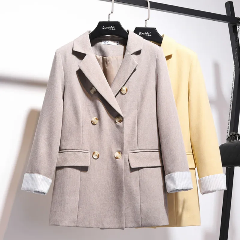 

Casual loose ladies blazer Autumn new double-breasted notched sleeves solid color women's jacket suit female Fashion office top