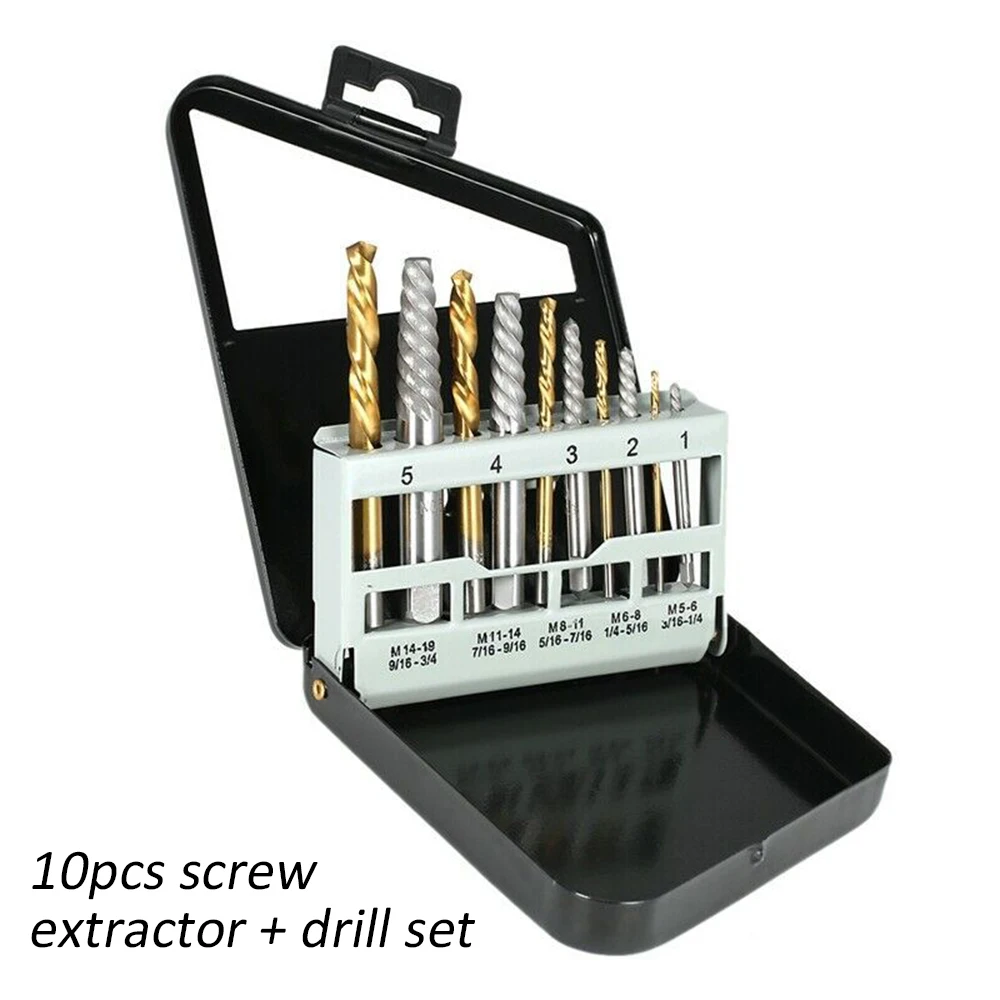 10pcs Screw Extractor + Drill Set Left Cobalt Drill Set Removers Bolt Damaged Broken Screws Bolts And Studs Set Screw Extractor