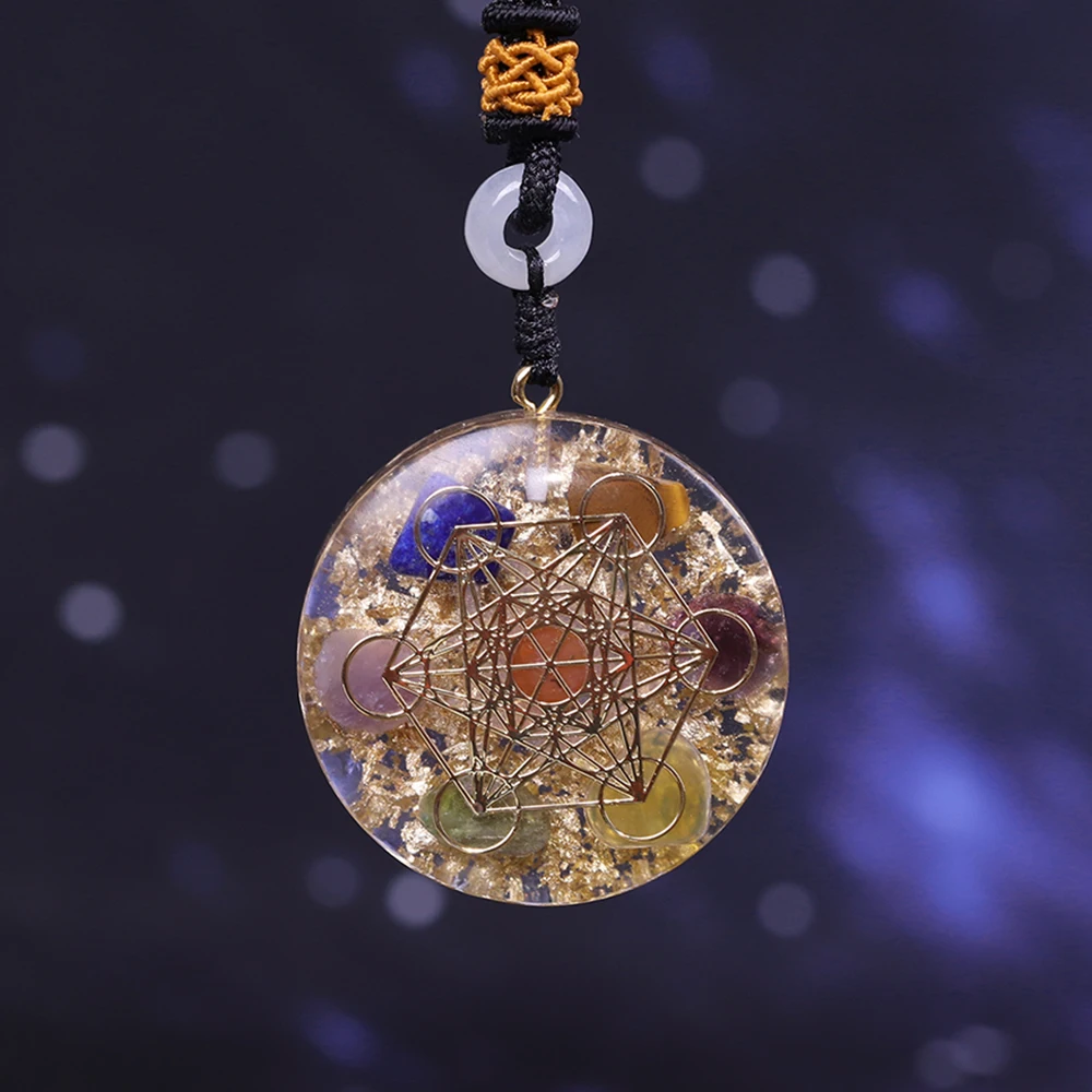 Кубик Metatron ожерелье из оргонита подвеска священной геометрической смолы цветок