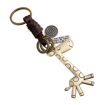 

Cute Giraff Key Chain Leather Keychains Vintage Men Women Keyring Keyfob Gifts