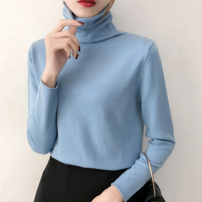 

new pure mink cashmere high collar shirt collar piles of autumn and winter women's long-sleeved sweater warm sweater hedging