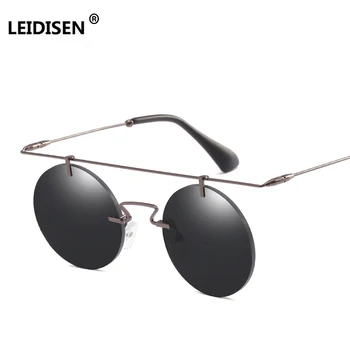 

LEIDISEN Rimless Steampunk Sunglasses Fashion Summer Style Vintage Eyewear UV400 Round Shades Men Women Brand Designer Glasses