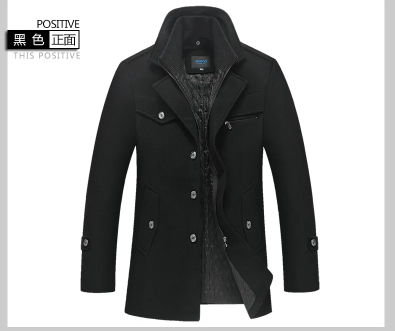 Popular High-grade new men's fashion coat thicken keep-warm wool blended coat double collar coat business casual banquet no-iron soft